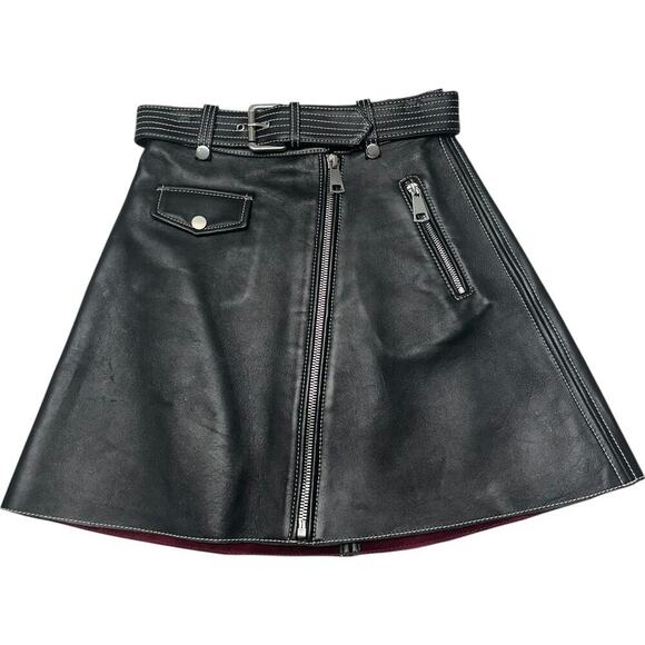 Nwts Maje Jouki Trapeze Black A-Line Belted Leather Mini Skirt (34) - Picture 3 of 15